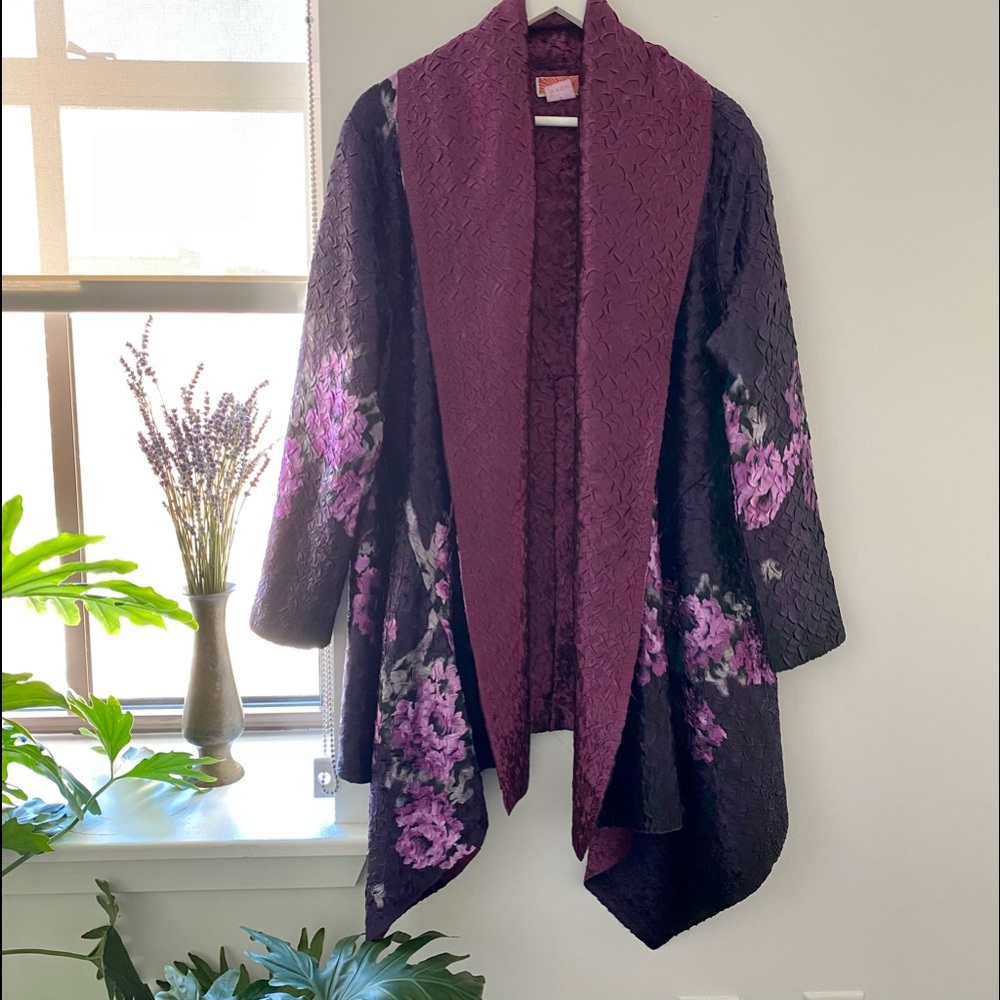 Purple DarkMauve Kimono shrug with violet flowers